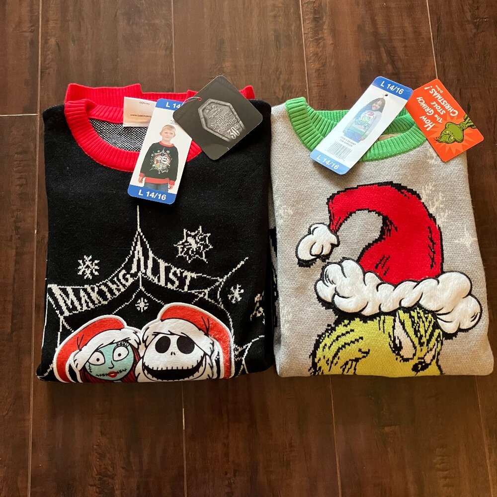 NWT 2 Character Youth Holiday Sweater - L (14/16/)